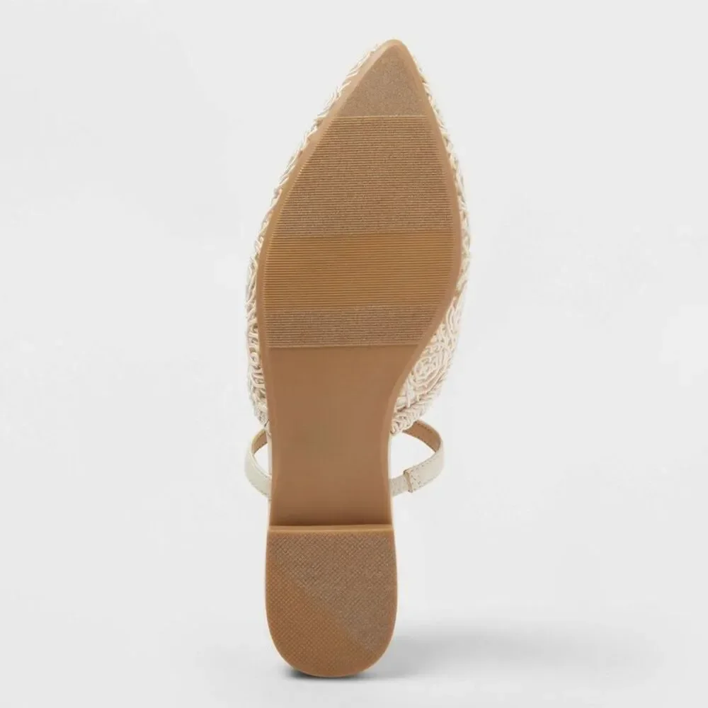 a new day Cream Woven Pointed Toe Slingback Flats